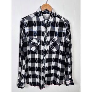 Ryan Michael‎ Western Plaid Aztec Snap Shirt Embroidered B&W Women's Small- READ
